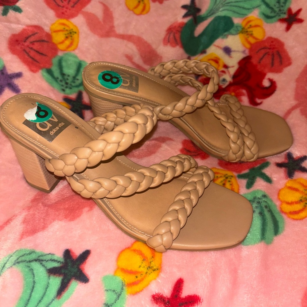 Tan braided heels